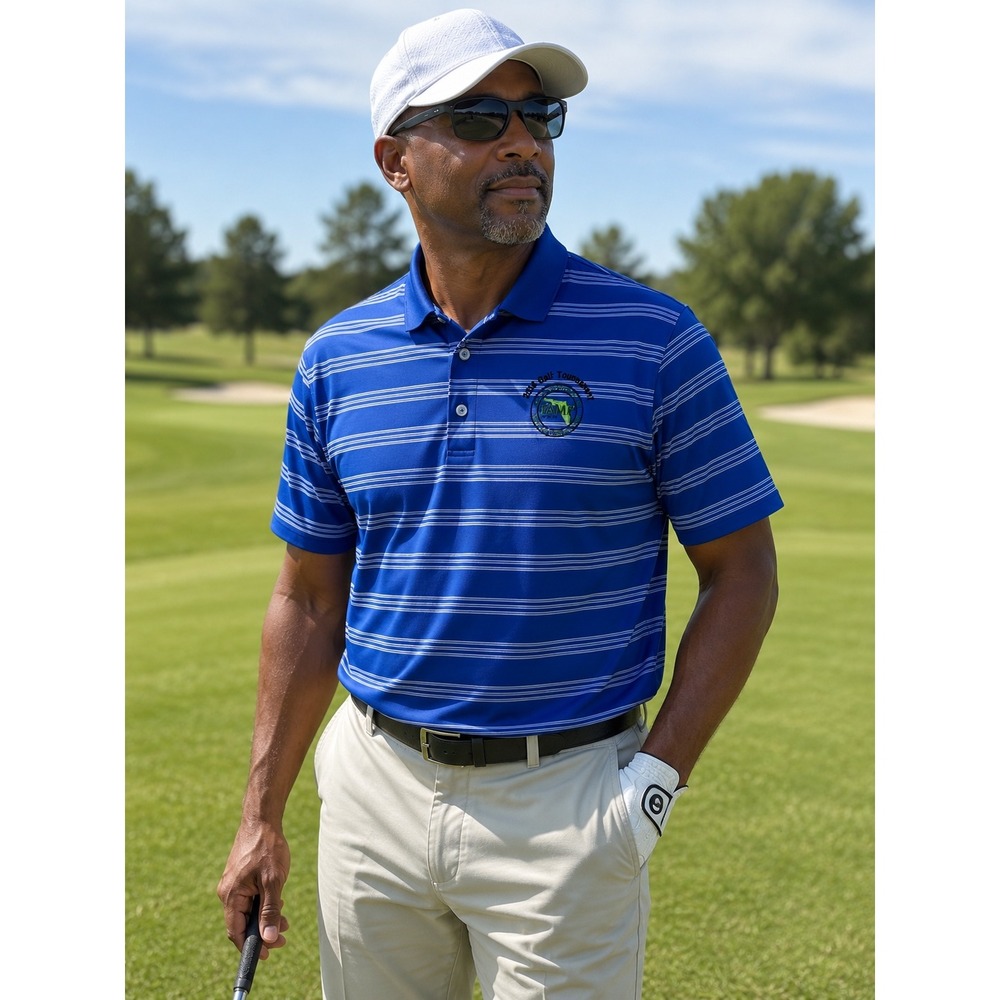 Nike Golf Polo Shirt Mens Large Blue Striped FAMU 2014 Tournament